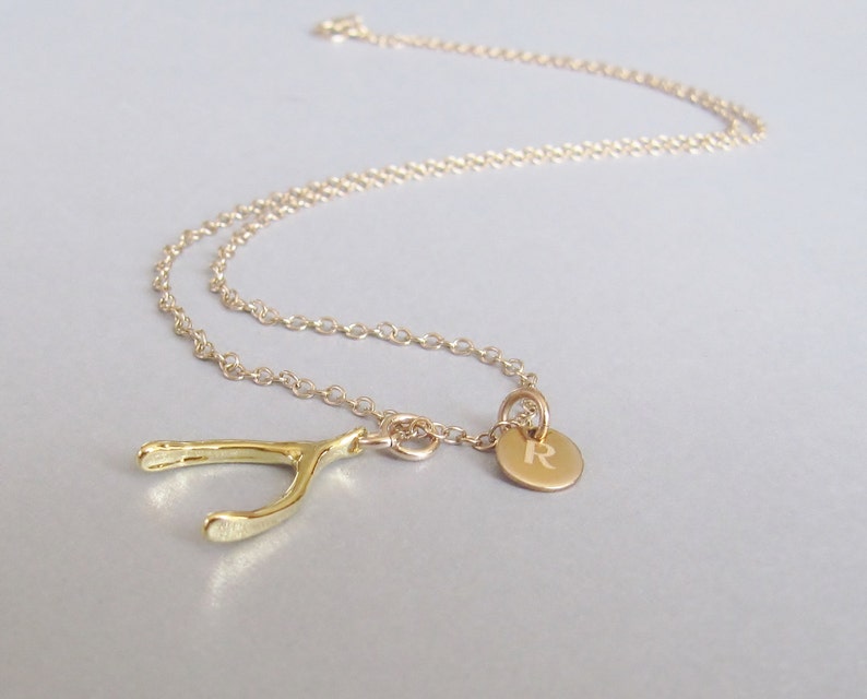 Gold Wishbone Charm Necklace Lucky Charm Necklace Etsy