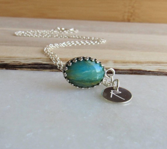 Blue Peruvian Opal Necklace,October Birthstone, Bridesmaid Necklace, Maid of Honor, Blue Stone Pendant, Personalized Necklace, Gift for Her