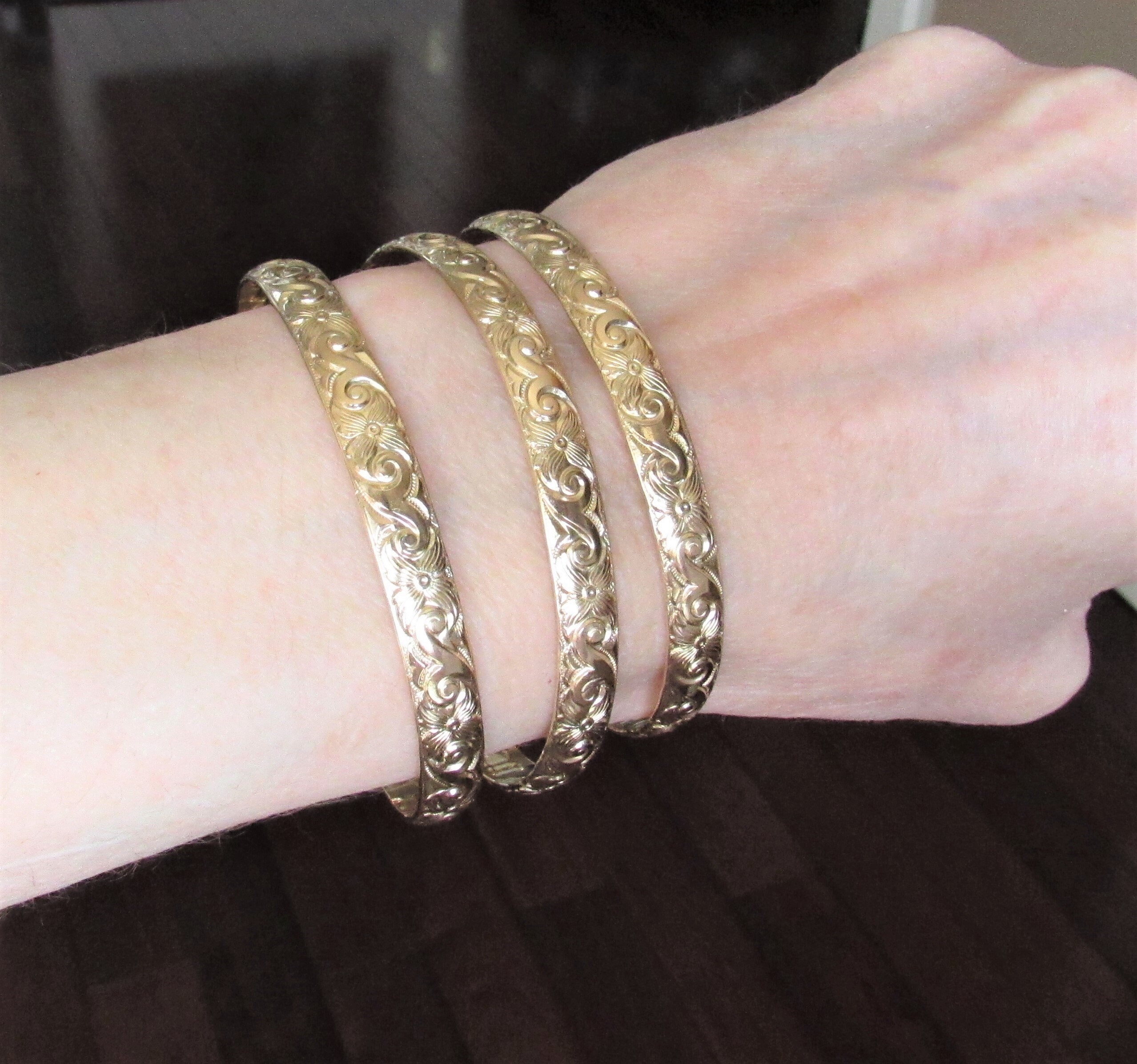 14kt Gold Filled Hawaiian Bangle 6mm Adjustable Cuff Bangle Etsy