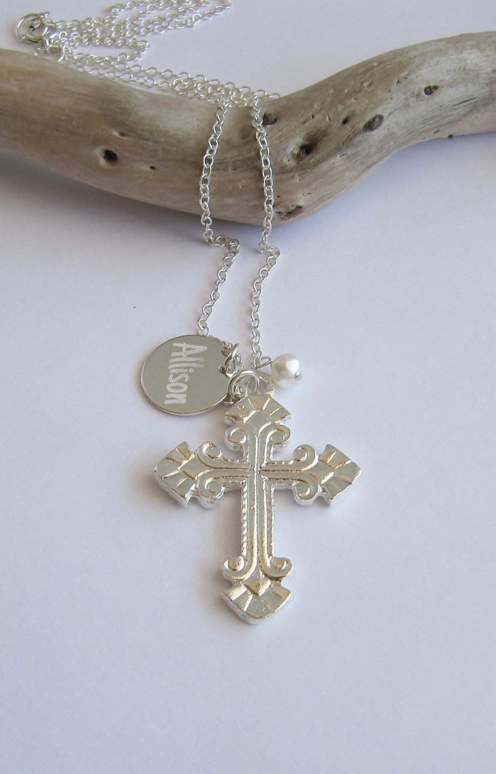 thumbnail image 2 of Silver Cross Pendant Necklace – Acrylic Charm, Simple Religious Fashion Jewelry 2 of 5