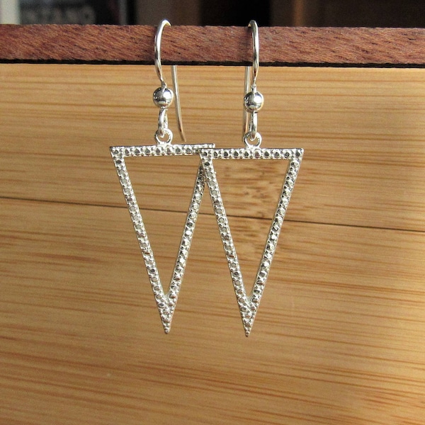 SALE - Sterling Silver Triangle Earrings, Pyramid Earrings in Silver, Art Deco Style Earrings, Modern Earrings, Jewelry Gifts Under 25