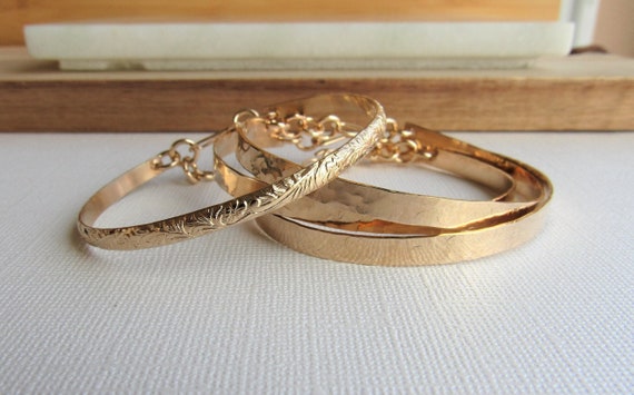 Adjustable Bangle Bracelet 14kt Gold Filled, Personalized Hawaiian Stacking  Bracelet, Textured Gold Bangle, Bridal Bridesmaid Jewelry