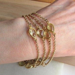 SALE - Citrine Quartz Bracelet, November Birthstone Jewelry, Dainty Gold Bracelet, Personalized Initial Bracelet, Handmade Jewelry