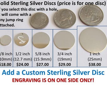 Add a Disc, Engraved Disc, Monogrammed Disc, Custom Handwriting Pendant, Personalized Disc, Sterling Silver Disc, Gift Ideas, Engraved Gift