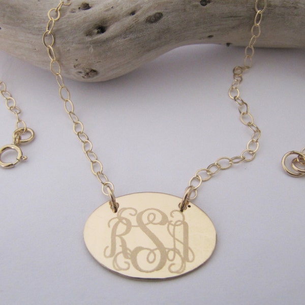 Personalized Necklace, Monogram Necklace, Gold Filled 20x16 Oval Necklace, Initial Necklace, Personalized Bridesmaid Gifts, Bridal Jewelry