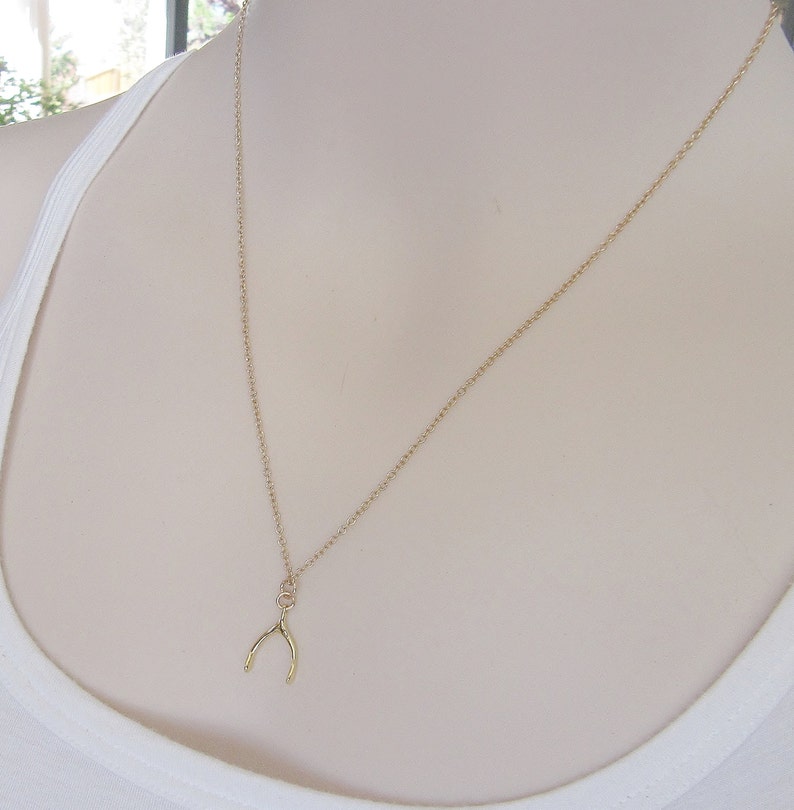 Gold Wishbone Charm Necklace Lucky Charm Necklace Etsy