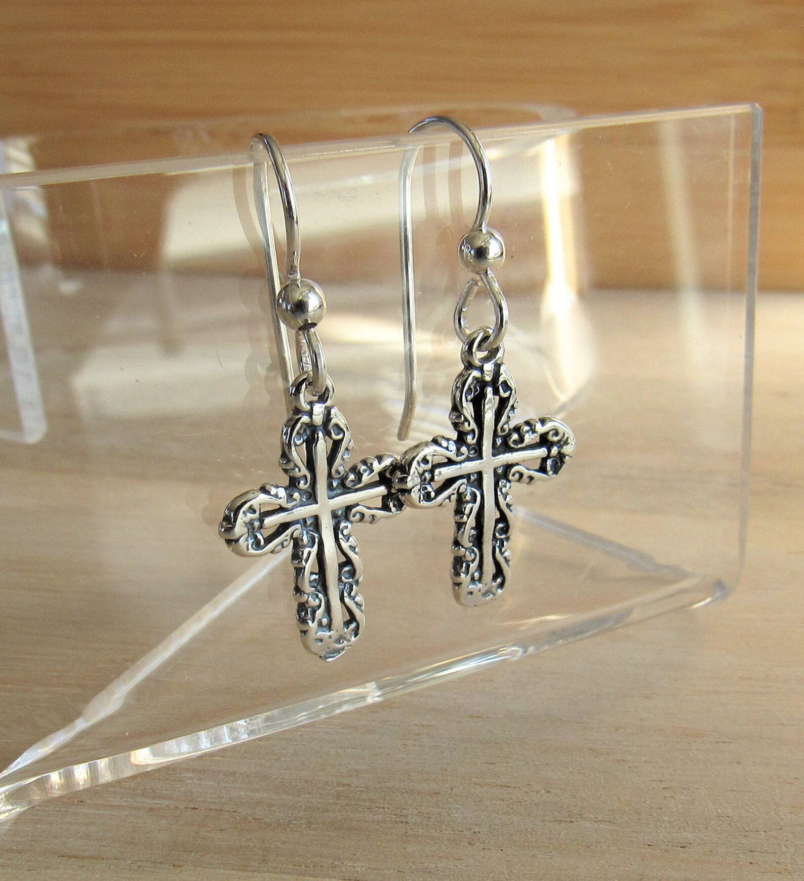 Cross Earrings Sterling Silver Cross Earrings Baptism Gift Etsy