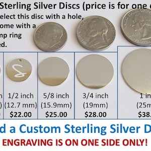 Add a Disc, Engraved Disc, Monogrammed Disc, Custom Handwriting Pendant, Personalized Disc, Sterling Silver Disc, Gift Ideas, Engraved Gift