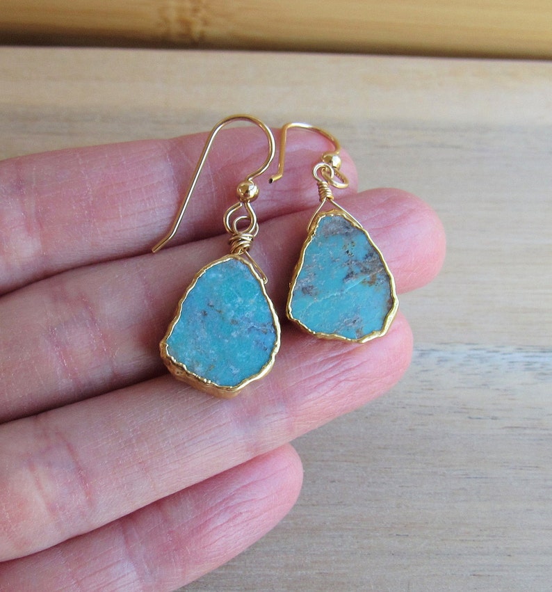Turquoise Slice Earrings Turquoise Gold Earrings December Etsy