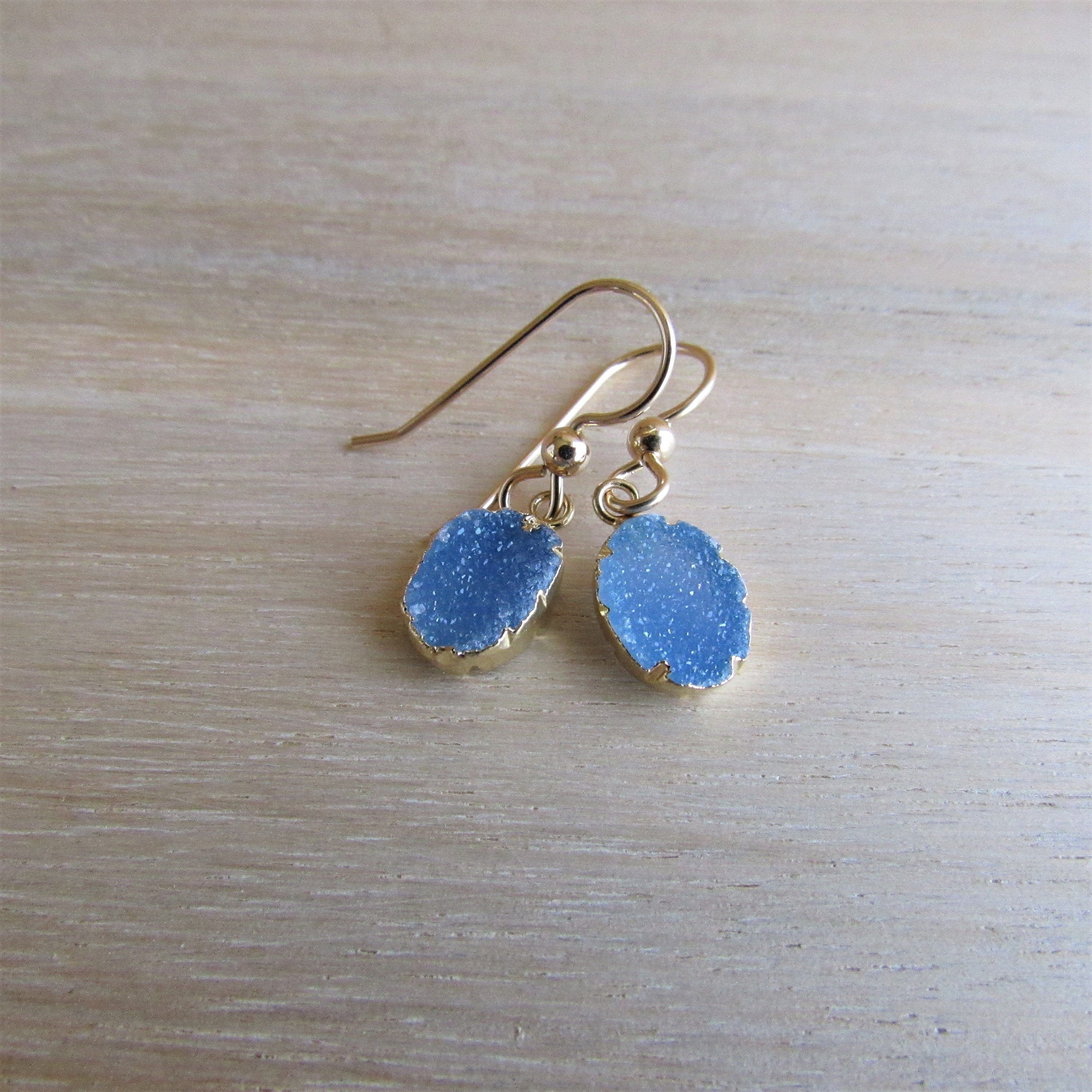 Dainty Blue Druzy Earrings in Gold Bridesmaid Jewelry Bridal | Etsy