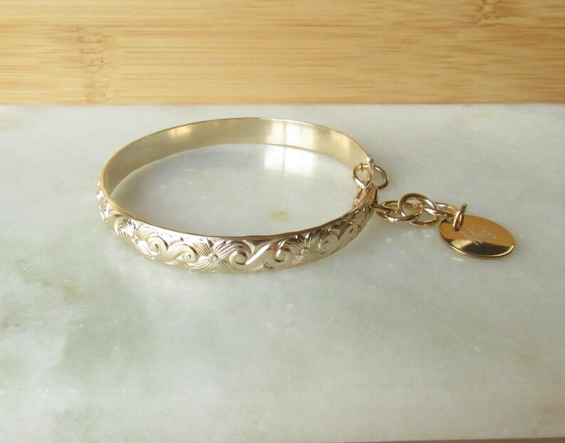 14kt Gold Filled Hawaiian Bangle 6mm Adjustable Cuff Bangle Etsy