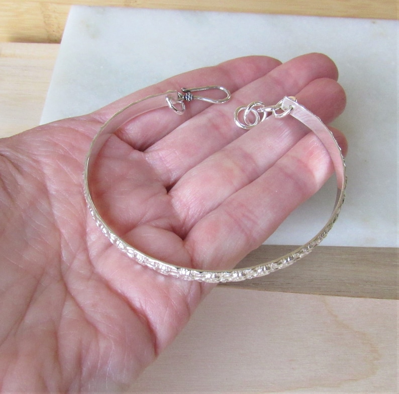 Sterling Silver Flower Bangle Bracelet Adjustable Heavy Gauge Etsy