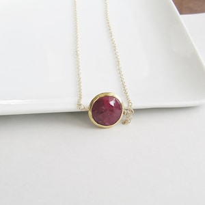 Ruby Necklace, July Birthstone, Bezel Set Necklace, Gold Necklace, Gemstone Necklace, Minimalist Necklace,Simple Necklace,Birthstone Jewelry