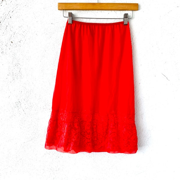 Vintage 50s 60s Slip Half Red Rose Lace Slip // 1950s 1960s Midi Lingerie Ruffle Floral Skirt