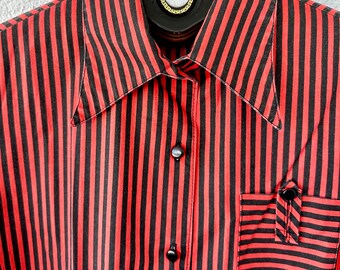 Buy Vintage 70s Disco Large Collar Shirt Red Striped Dagger