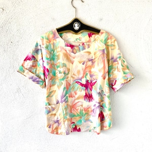 Vintage 80s Hawaiian Tropical Shirt Parrot Jungle Oversize Top
