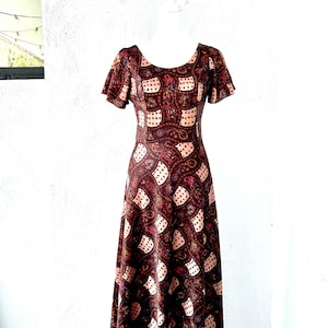 Vintage 60s 70s Hippie Flutter Sleeve Dress Paisley Boho Long Maxi Dress