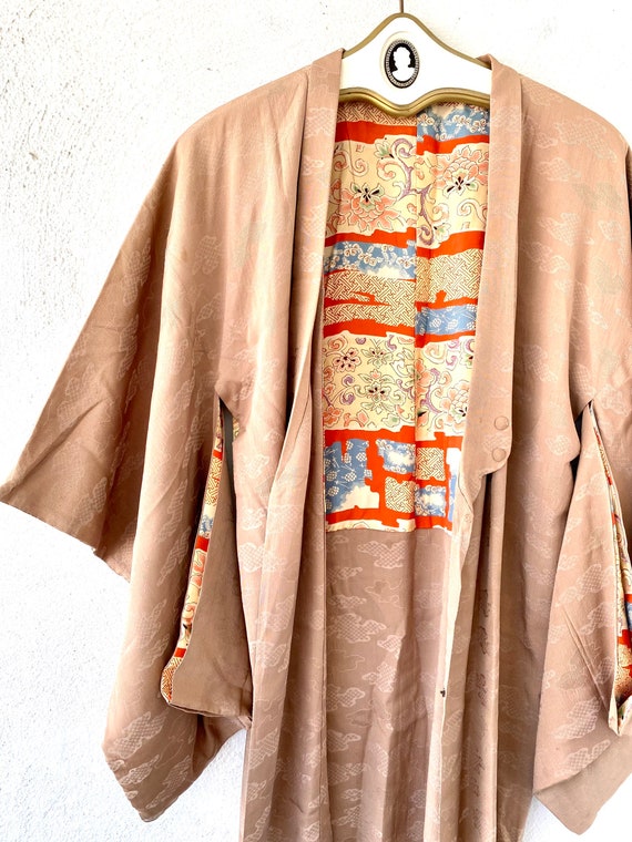 Vintage Japanese Kimono Silk Cardigan Beige Minim… - image 2