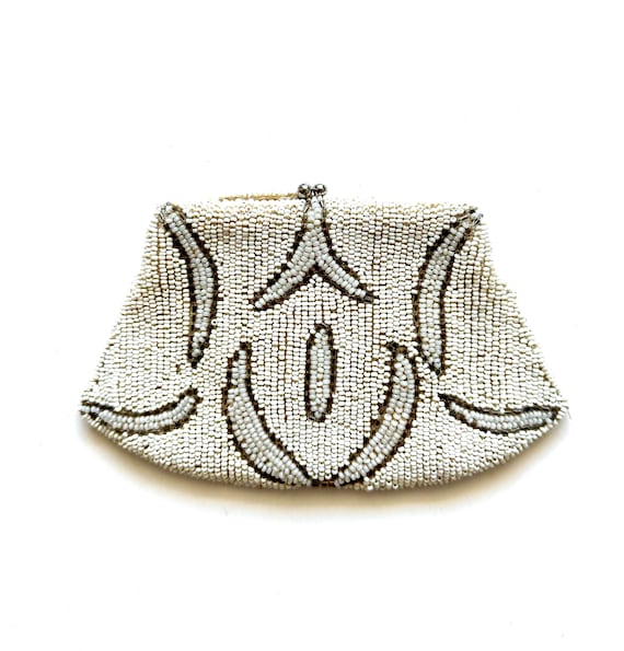 Antique Art Deco Beaded Handbag Belgium Clutch White Mini Bag