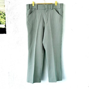 Vintage 70s Golf Pants Houndstooth Green 1970s Mens Polyester Slacks