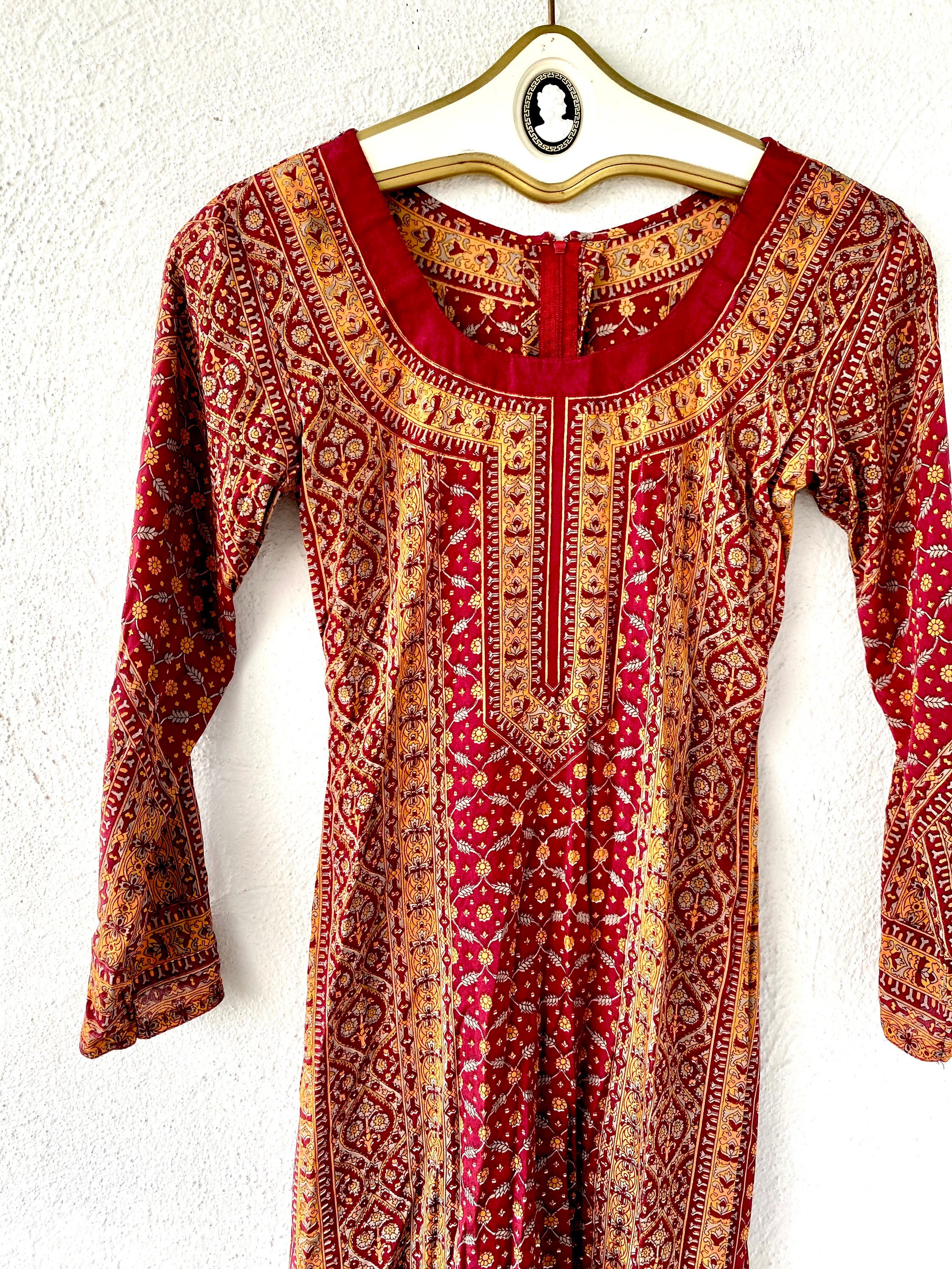 Vintage 70s Indian Imports Boho India Block Print Phool