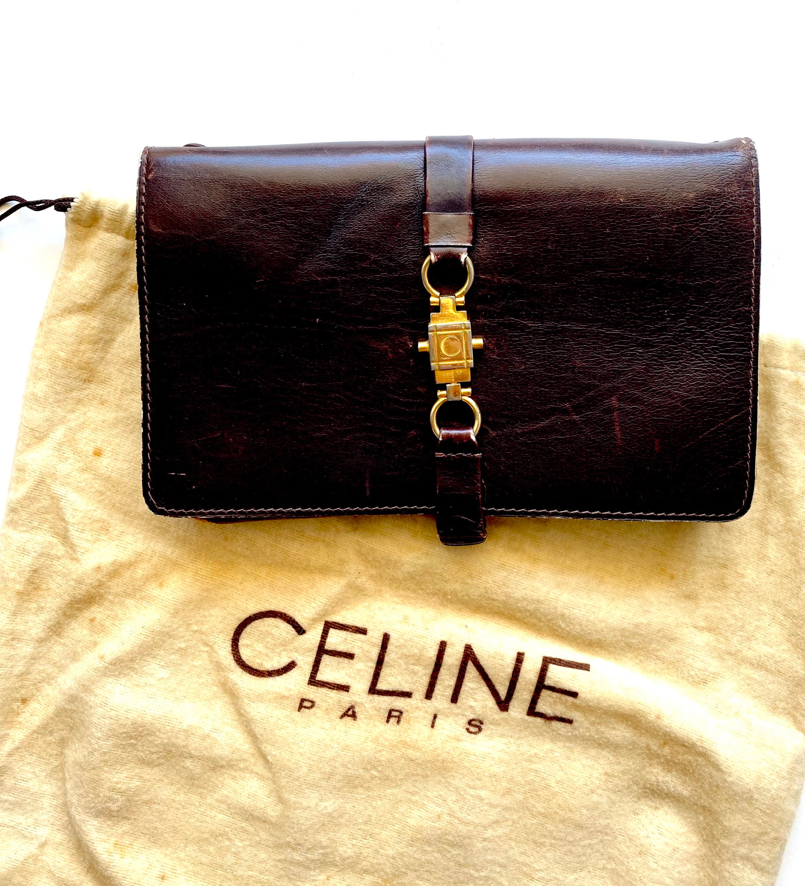 Vintage Céline Trio Calfskin Leather Clutch Handbag Brown 