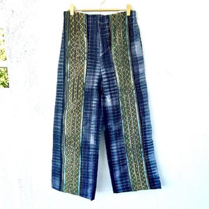 Vintage 70s Embroidered Boho Striped Ethic Pants Vietnam Hmong Tribal Hippie