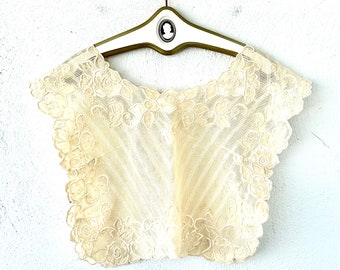 Vintage Embroidered Pina Lace Shirt Victorian Lace Crop Top