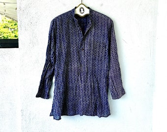 Vintage 70s Indian Hippie Tunic Top Boho Graphic Shirt 1970s Blue Swimsuit Cover