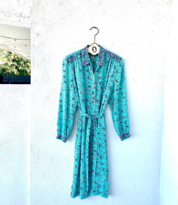 Vintage 70s Shirtdress 1970s Boho Paisley Collare… - image 1