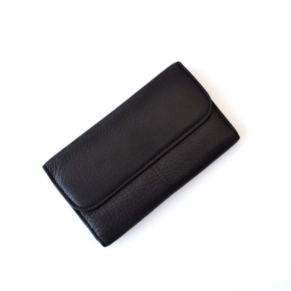 Vintage Coach Leather Wallet // 90s Minimalist Black Brown Bifold Large Clutch