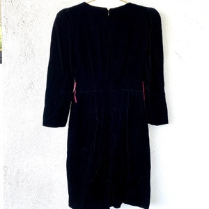 Vintage 80s Black Velvet Strong Shoulders Mini Dress image 4