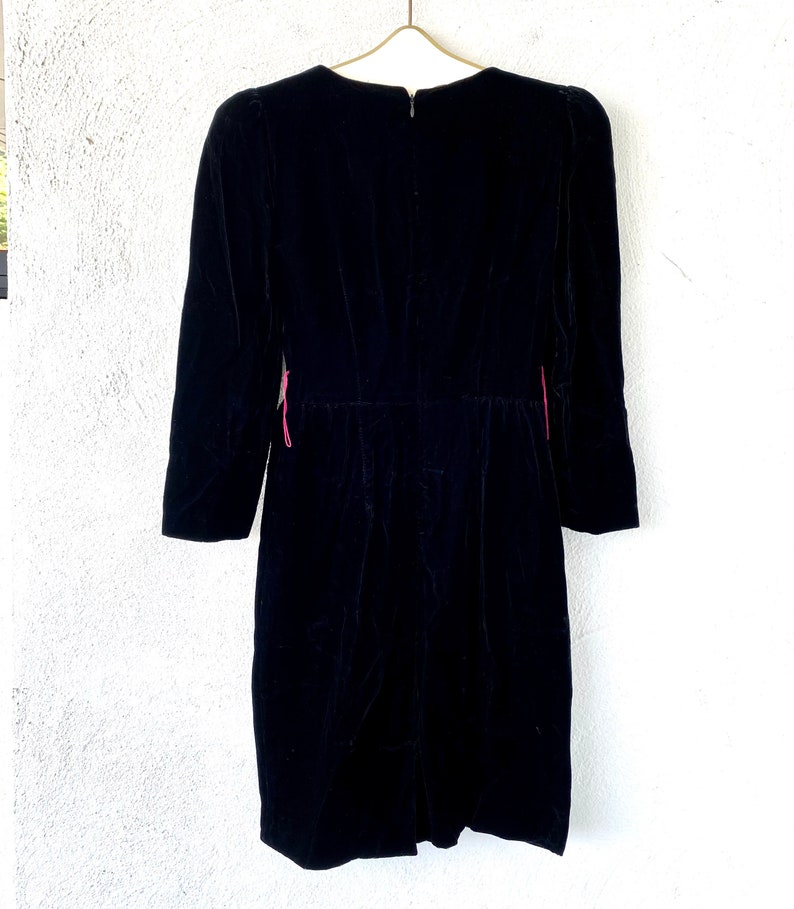 Vintage 80s Black Velvet Strong Shoulders Mini Dress image 4