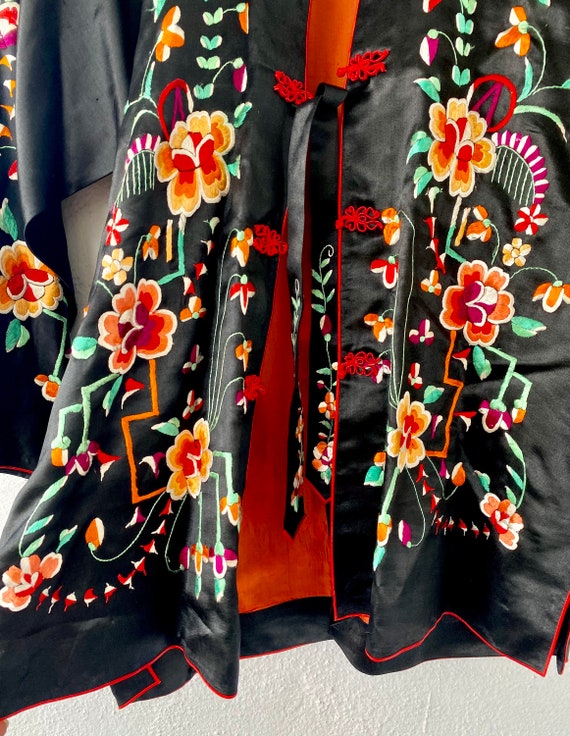 Antique Chinese Silk Embroidered Jacket Asian Bla… - image 3