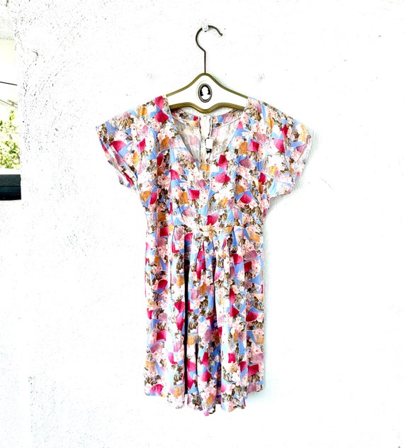 Vintage 90s Floral Romper Japanese Fan Romper Haw… - image 1