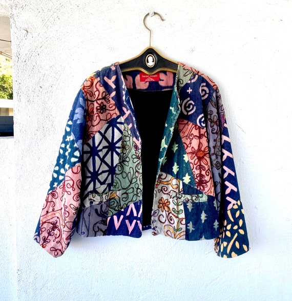 Vintage 90s Y2k Patchwork Embroidered Jacket Swing Top - Etsy