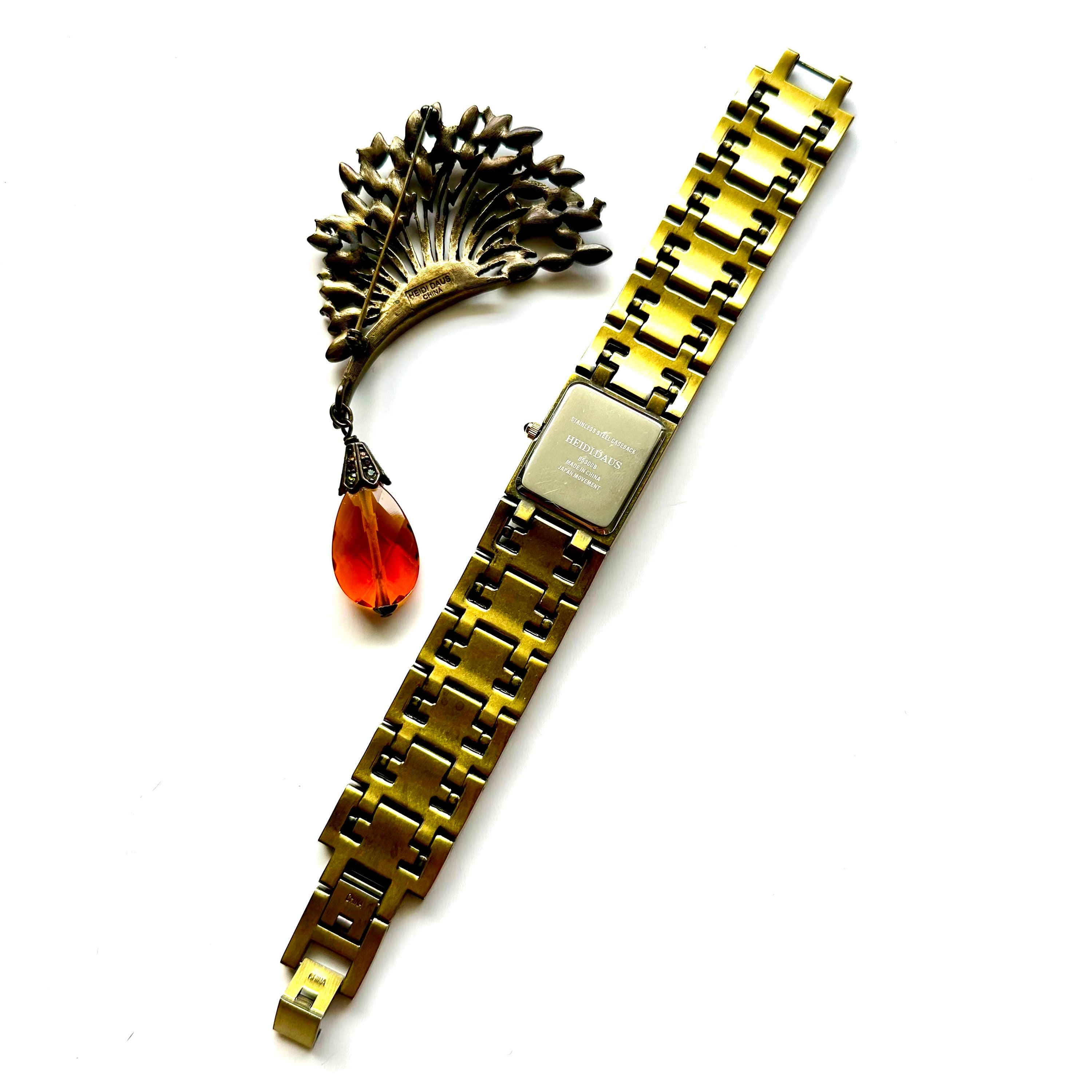 Vintage Heidi Daus Retired Pin and Art Deco Bracelet Watch 