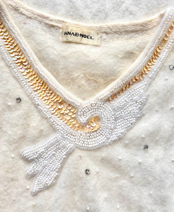 Vintage Angora Knit Dress 80s Beaded White Fuzzy … - image 4