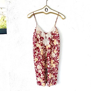 Vintage 80s 90s Floral Lace Red Slip Dress 1990s Bias Cut