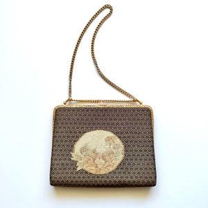 Vintage Japanische Kimono Tasche Metallic Gold Geldbörse Floral Clutch Handtasche