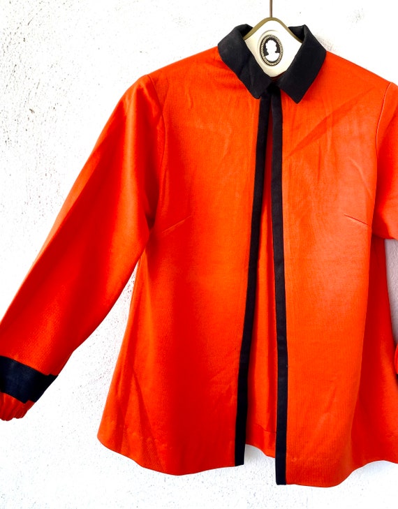 Vintage 70s Bright Orange Collared Shirt Open Con… - image 5