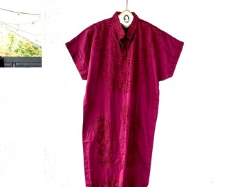 Vintage 70s Embroidered Caftan Red Dress