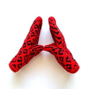 Vintage Knit Mittens Red Black Hand Warmers