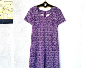 Vintage 60s 70s Mod Paisley Purple Knit Maxi Dress