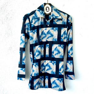 Vintage 70s Large Collar Disco Shirt Nylon Striped 1970s Top