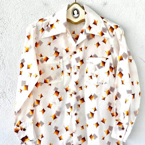 Vintage 70s Andy Mohan Hawaiian Butterfly Collar Shirt 1970s Hawaii Graphic Large Collar Top