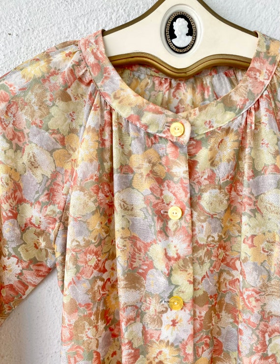 Vintage 70s Boho Folk Sheer Shirt Floral Peasant … - image 2