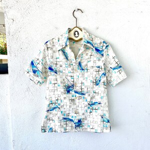 Vintage 70s Hawaiian Aloha Shirt Hawaii Boat Ship Collared Top