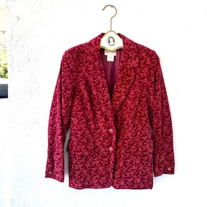 Vintage 70s 80s Red Velvet Floral Jacket Blazer