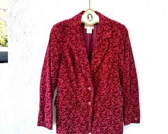 Vintage 70s 80s Red Velvet Floral Jacket Blazer